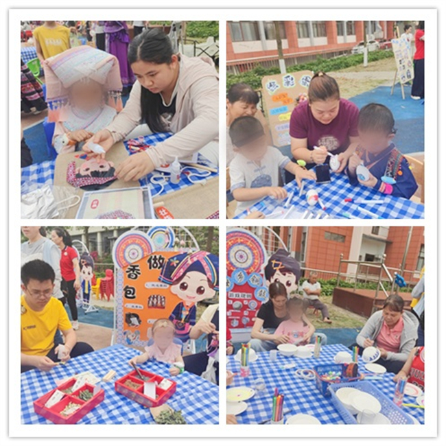 图为家长与幼儿共同完成手工制作